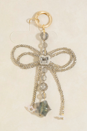 Dark Crystal Beaded Ribbon Bow Bag Charm