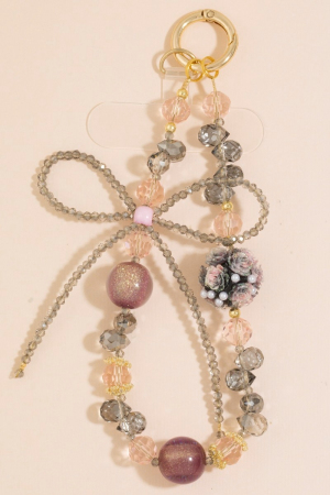 Multi Beaded Ribbon Bow Flower Bag Charm