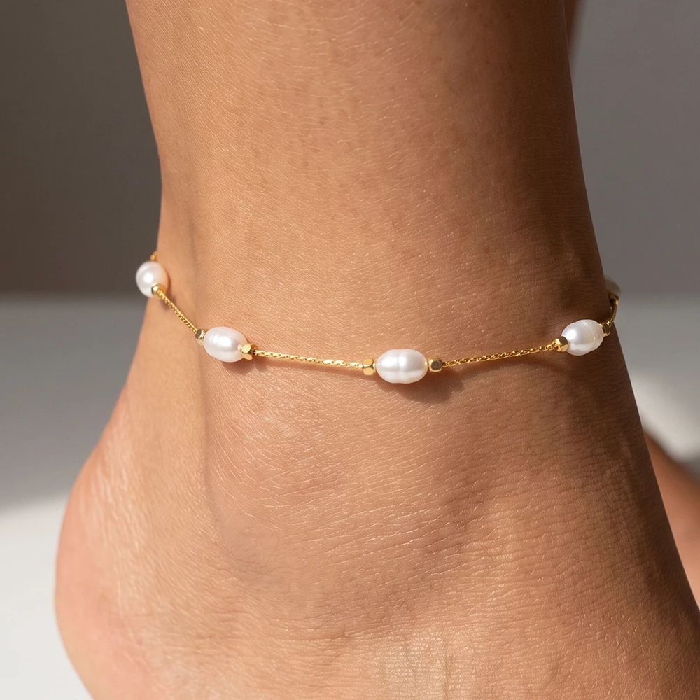 Freshwater Pearl Station Chain Anklet