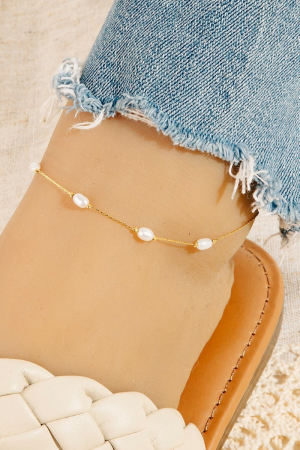 Pearl Beads Station Chain Anklet