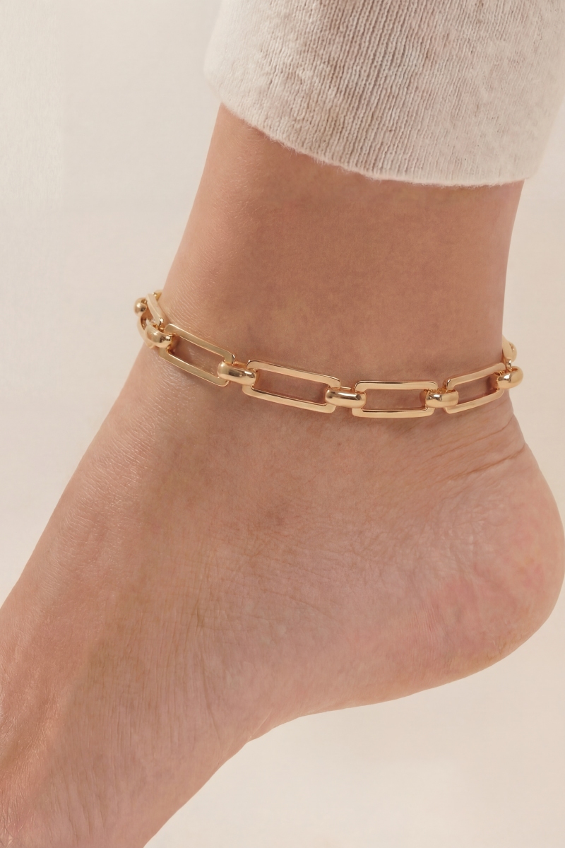 Stainless Steel Curved Rectangle Chain Anklet
