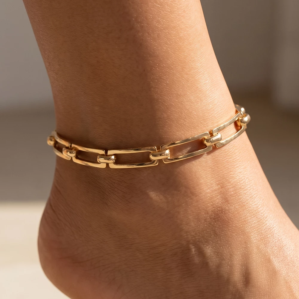 Double Row Rectangle Link Chain Anklet