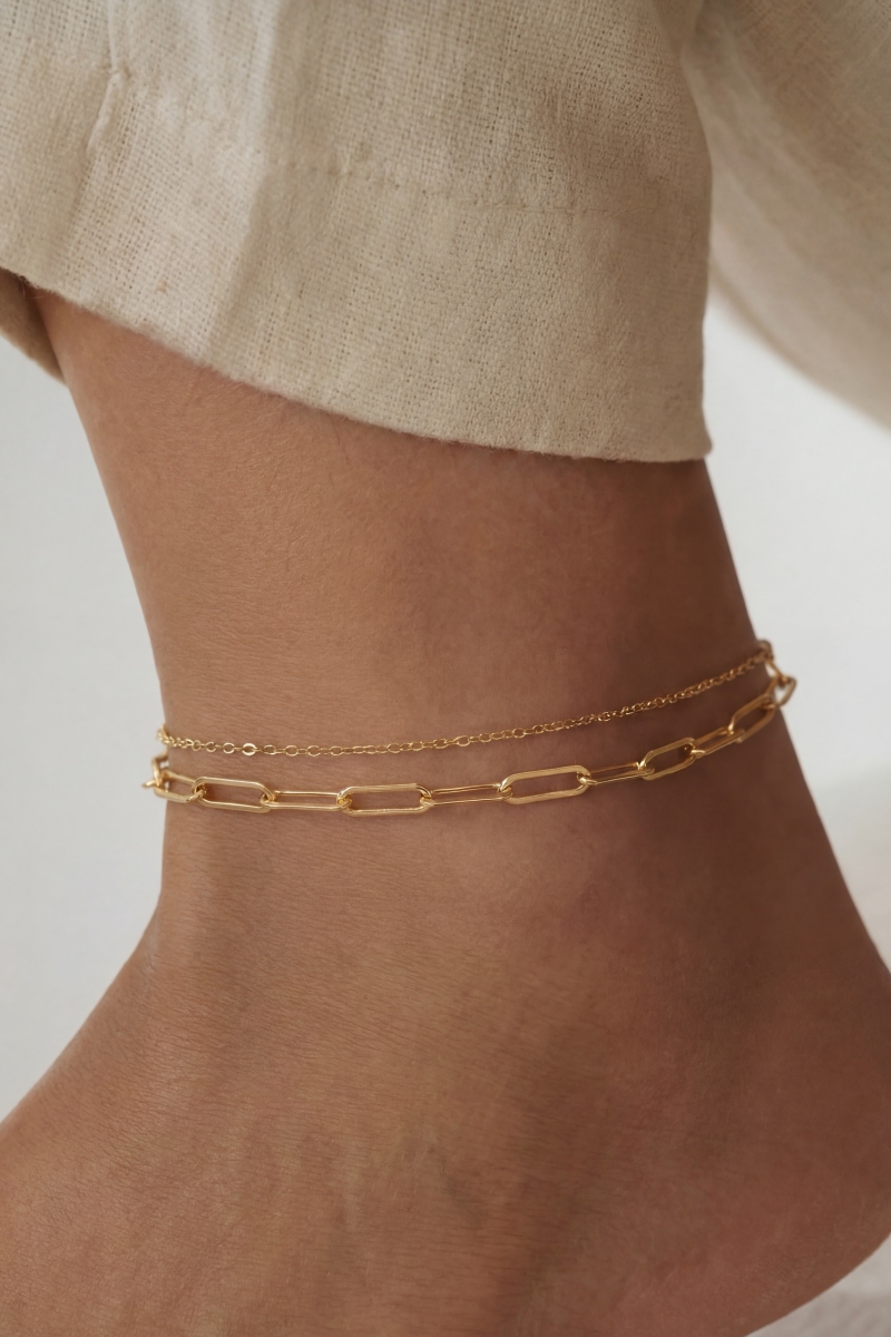 Layered Dainty Oval Chain Anklet