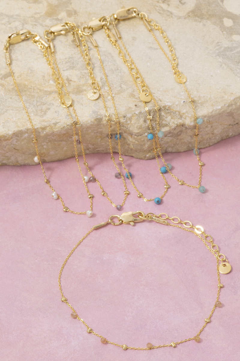 Dainty Gemstone Bead Station Chain Bracelet