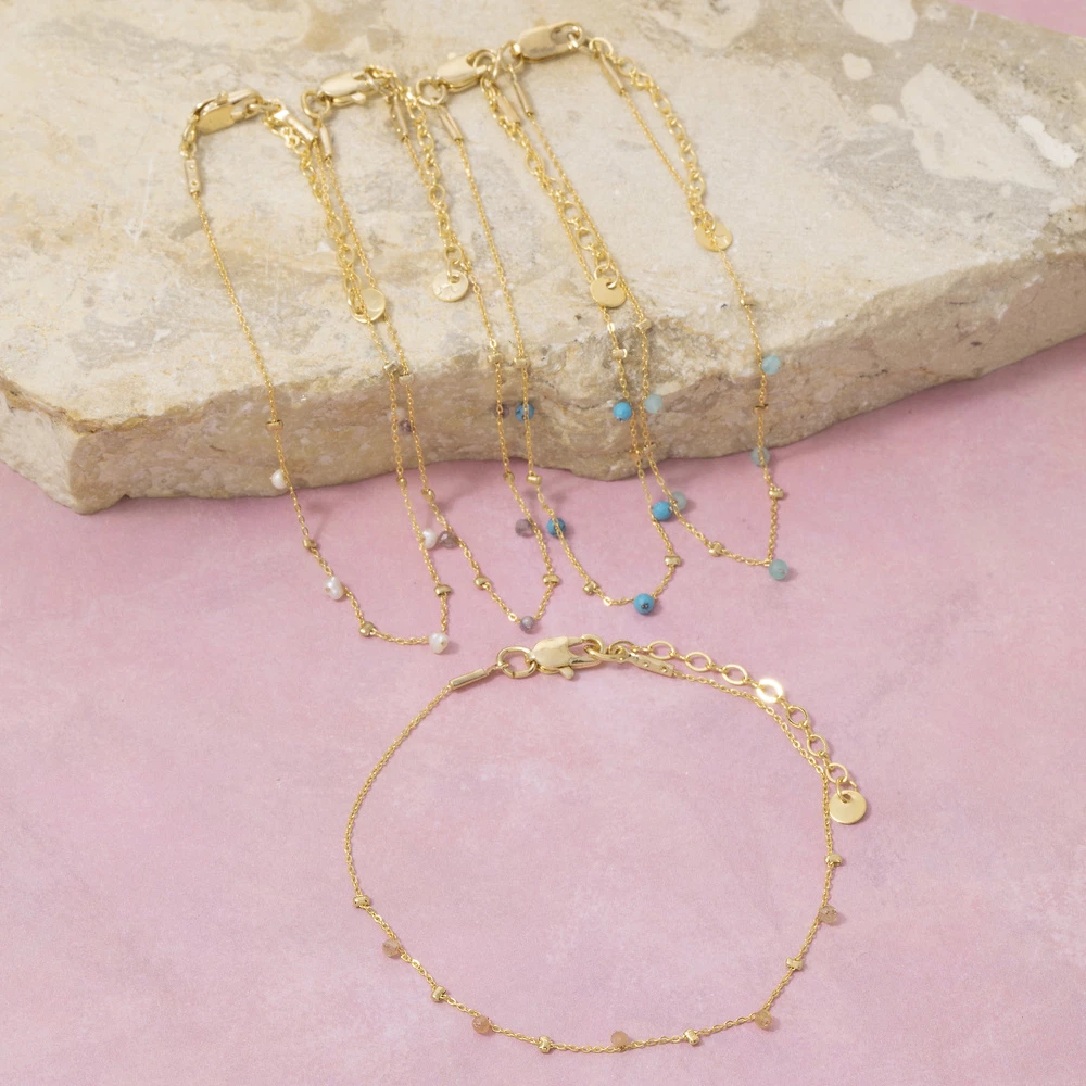 Dainty Gemstone Bead Station Chain Bracelet