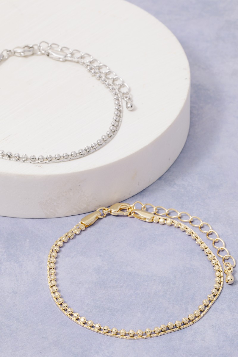 Two Row Dainty Metal Chain Bead Bracelet