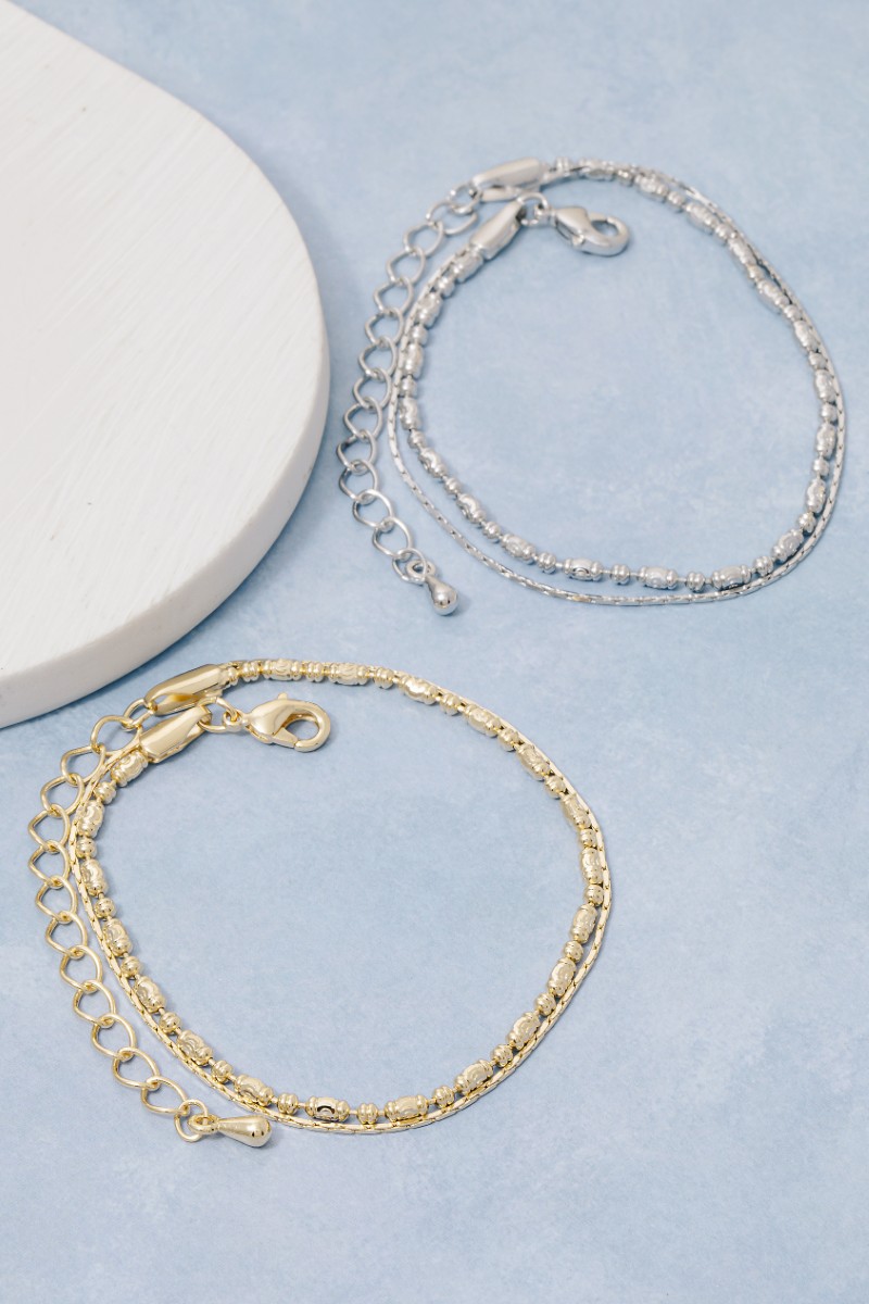 Two Row Snake Chain And Metallic Bead Bracelet
