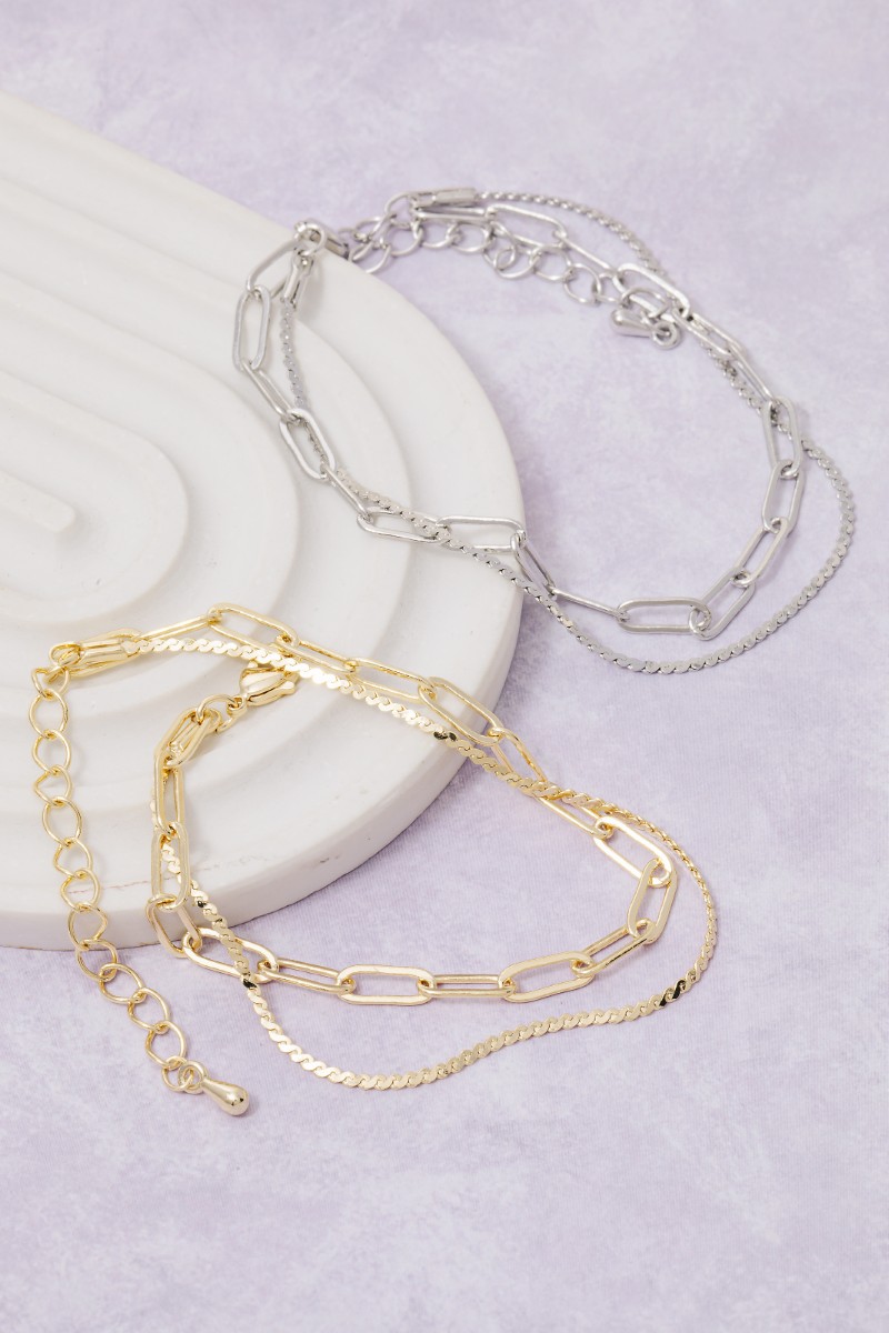 Two Row Rope Chain And Oval Chain Bracelet