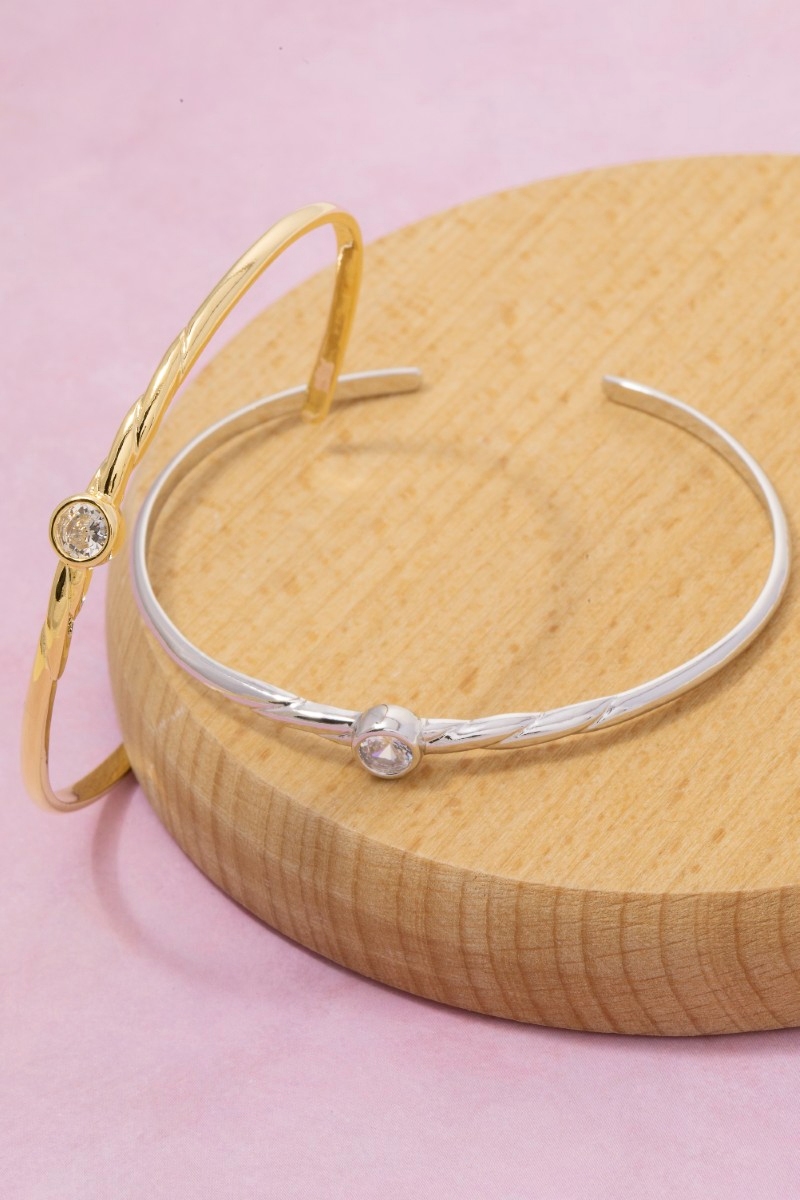 Minimalist Gold Dipped Cz Stud Cuff Bracelet