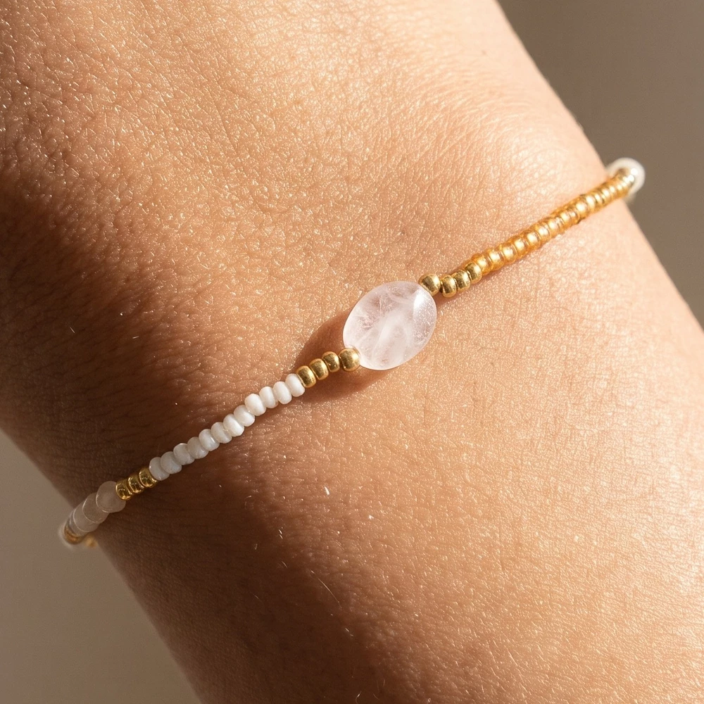 Dainty Seed Bead Bracelet With Gemstone Accent