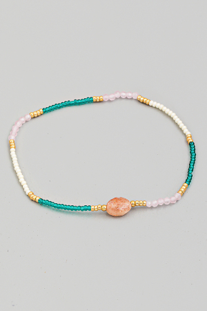 Dainty Bead Oval Charm Bracelet