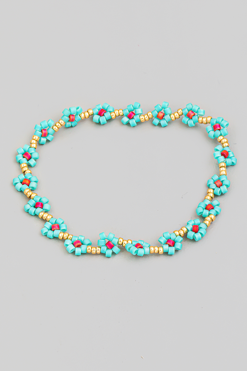 Dainty Seed Beaded Flower Stretch Bracelet