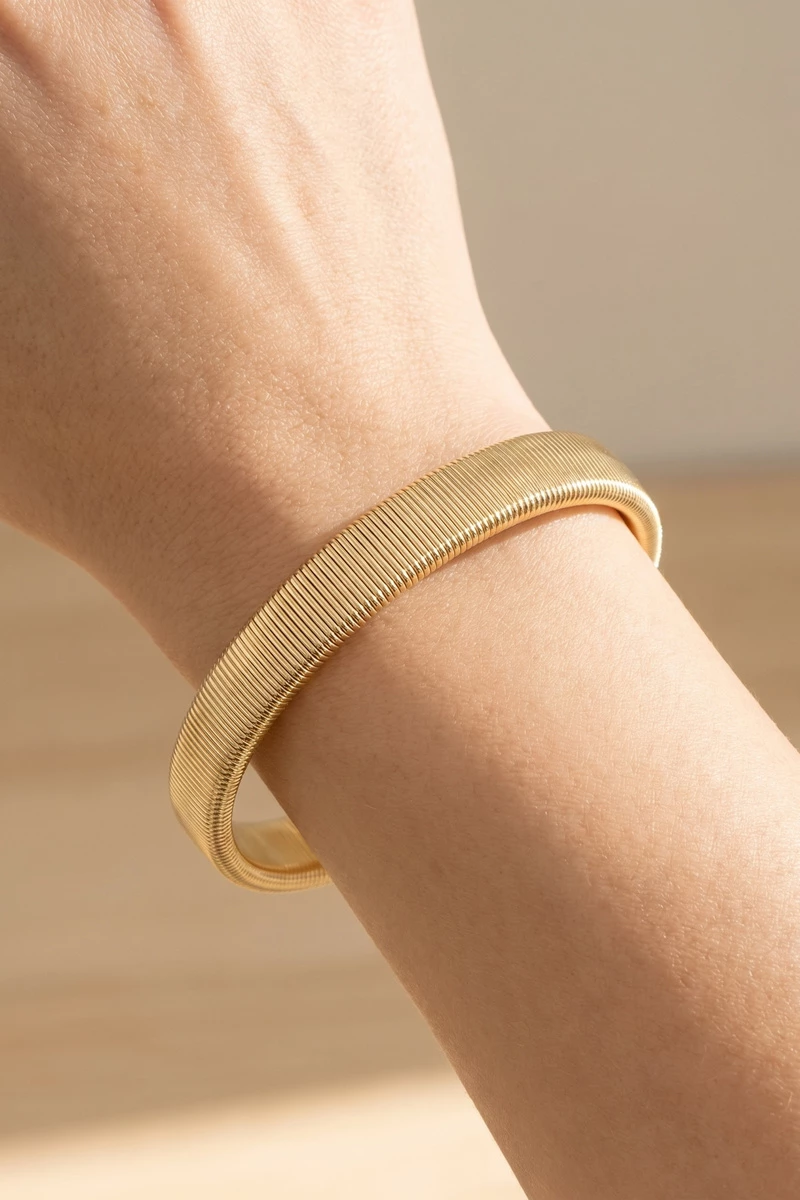 Stainless Steel Wide Ribbed Bangle Bracelet