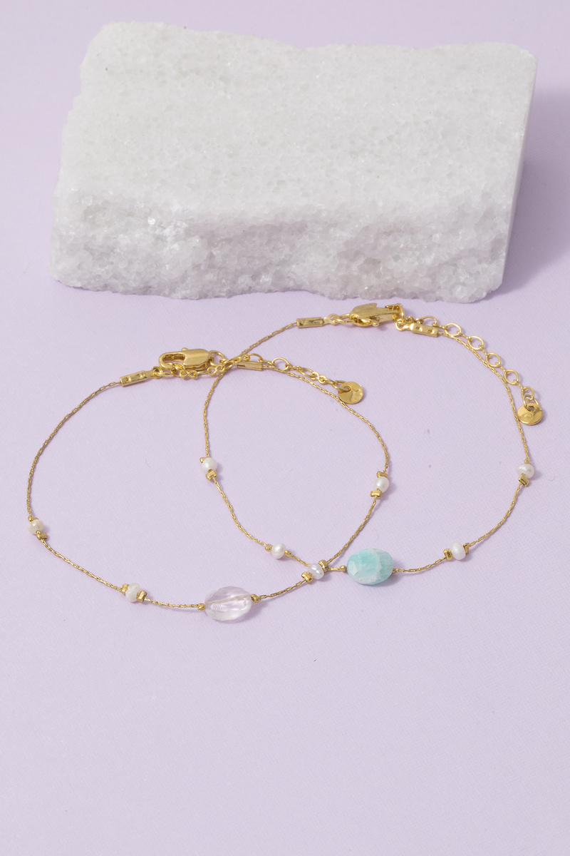 Gemstone Freshwater Pearl Center Chain Bracelet