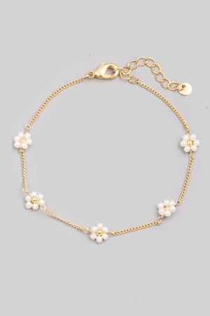 Dainty Chain Flower Bead Bracelet