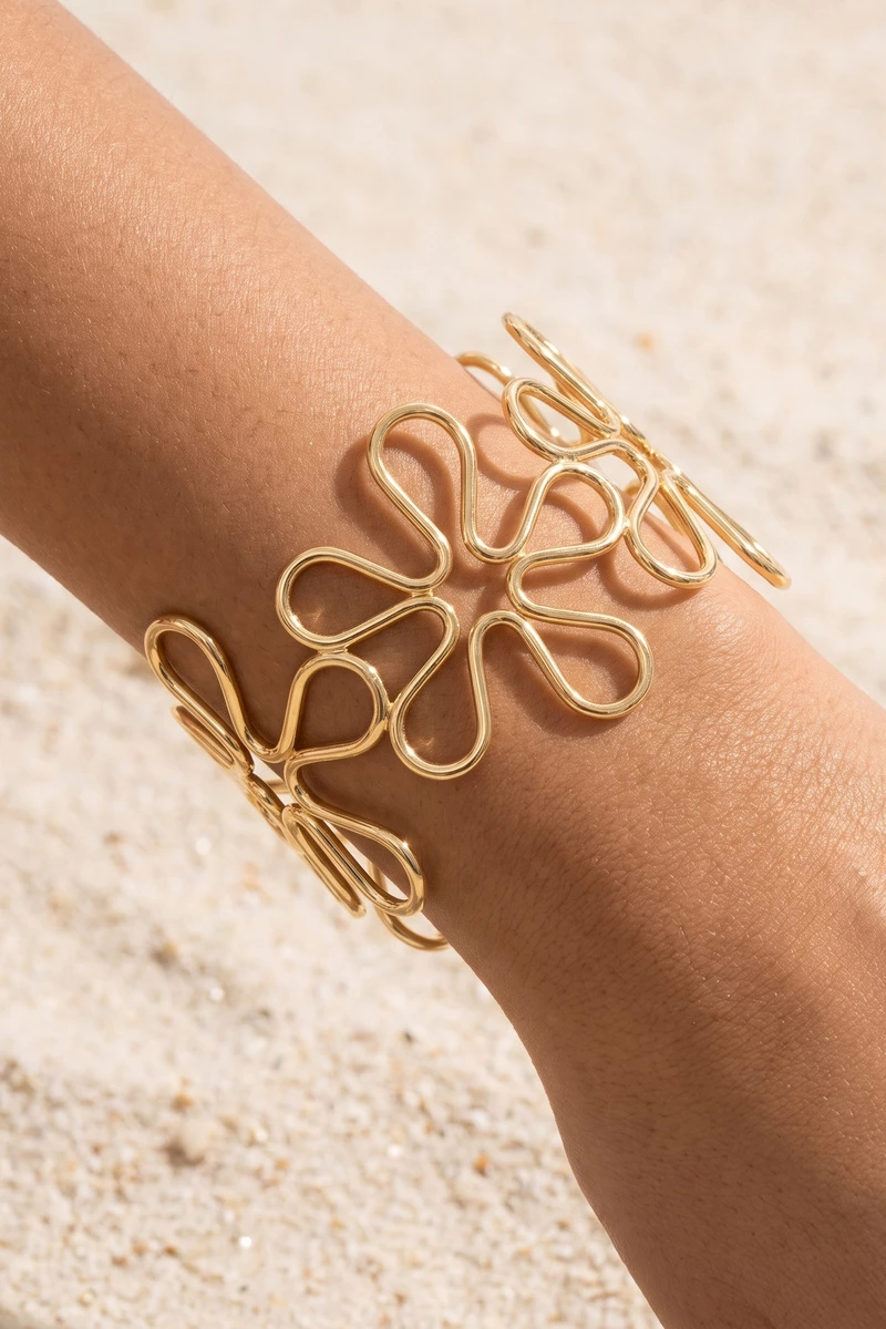 Sculpted Wire Daisy Flower Cuff Bracelet