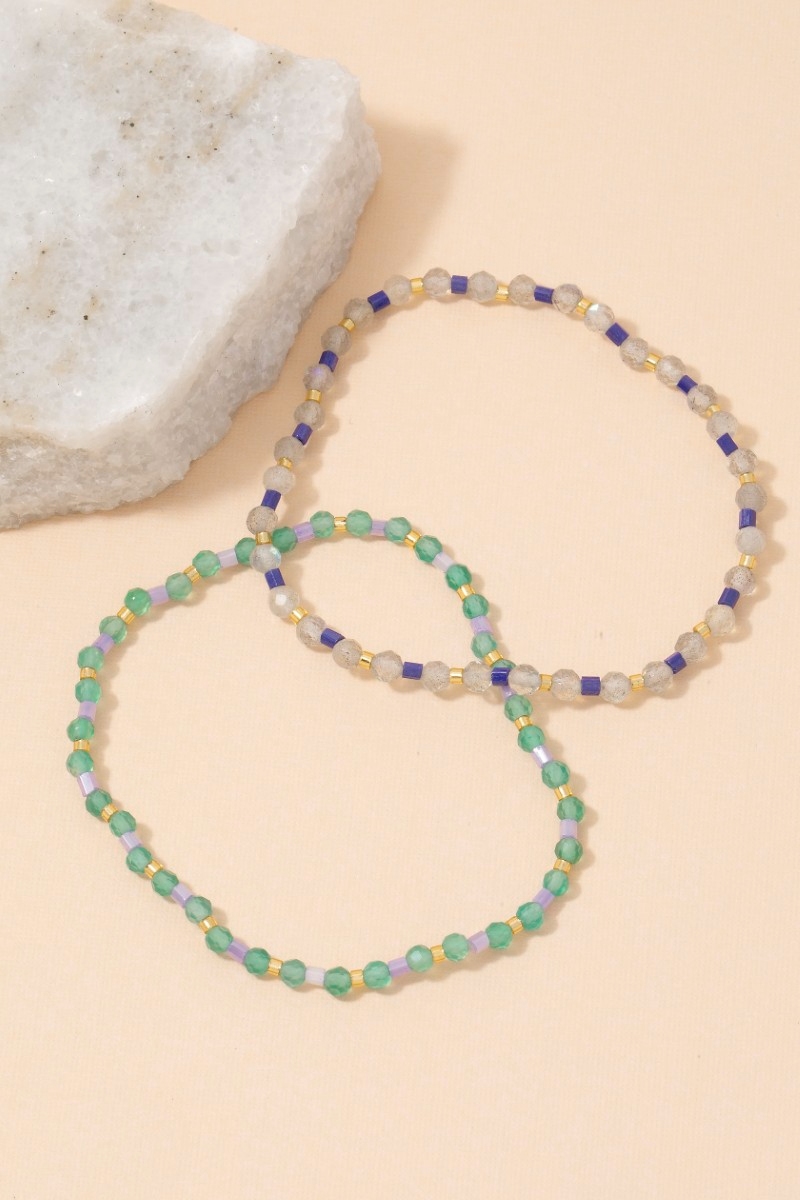 Glass And Gemstone Beaded Elastic Bracelet