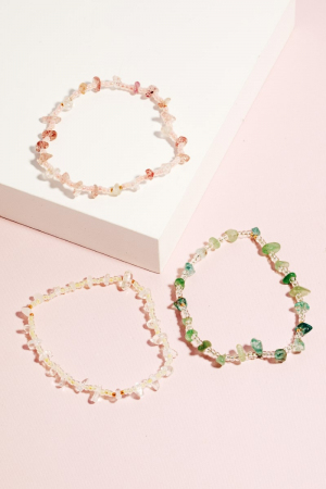 Glass And Pebble Stone Beads Elastic Bracelet