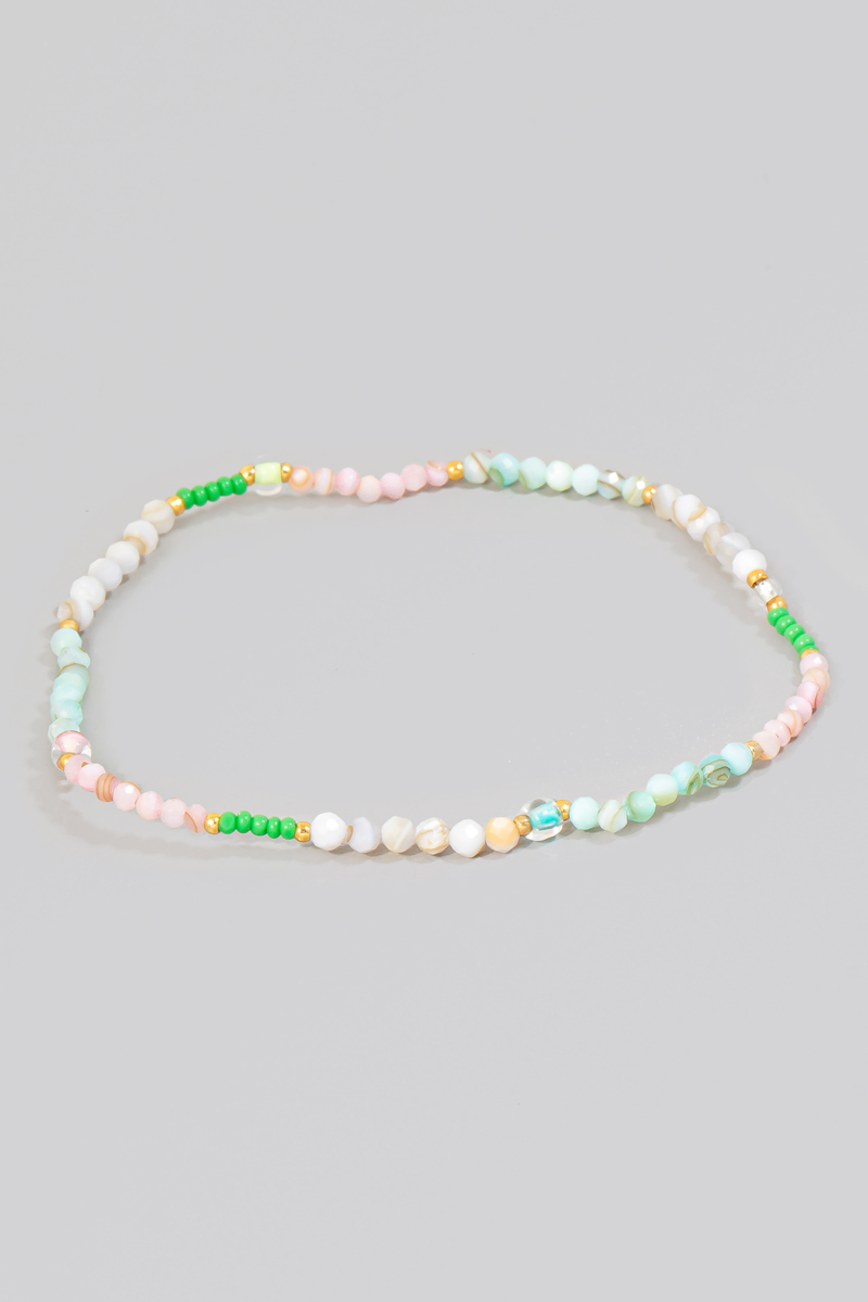 Mixed Faceted Glass Seed Beaded Elastic Bracelet