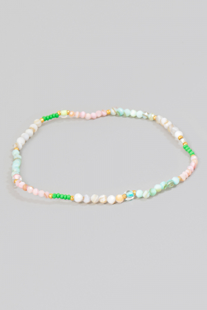 Mixed Faceted Glass Seed Beaded Elastic Bracelet