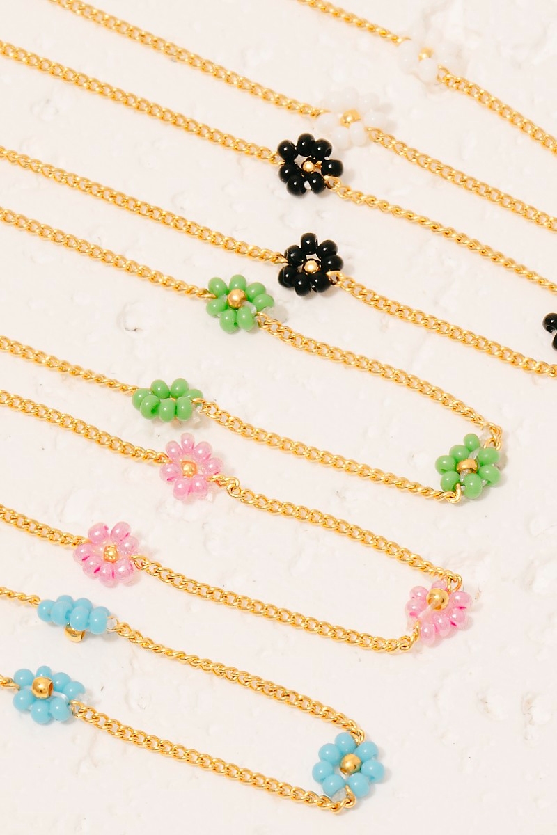 Glass Beaded Flowers Dainty Chain Bracelet