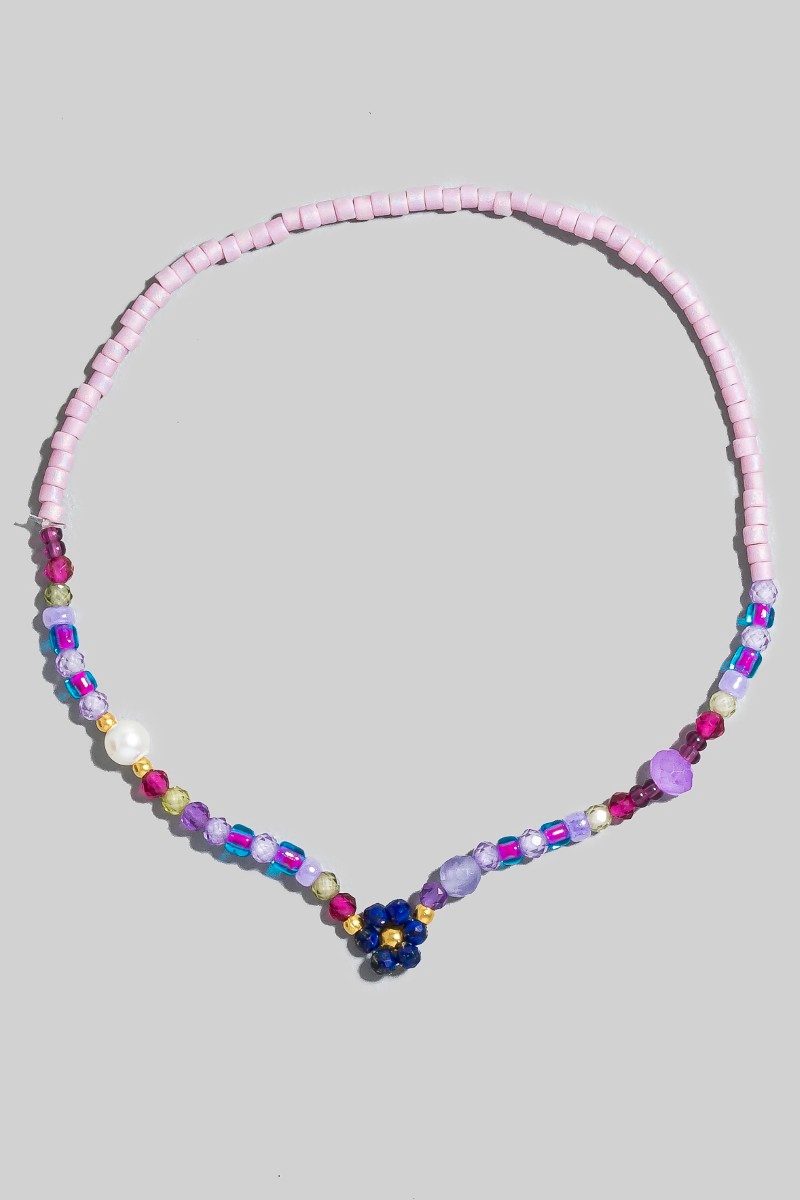 Pearl And Glass Beaded Flower Elastic Bracelet