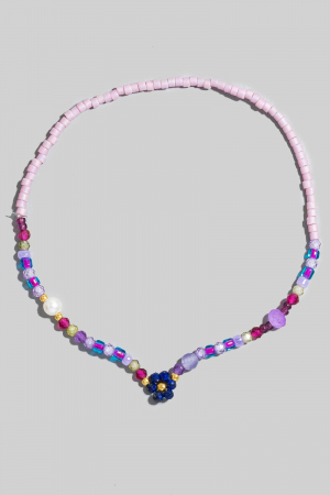 Pearl And Glass Beaded Flower Elastic Bracelet