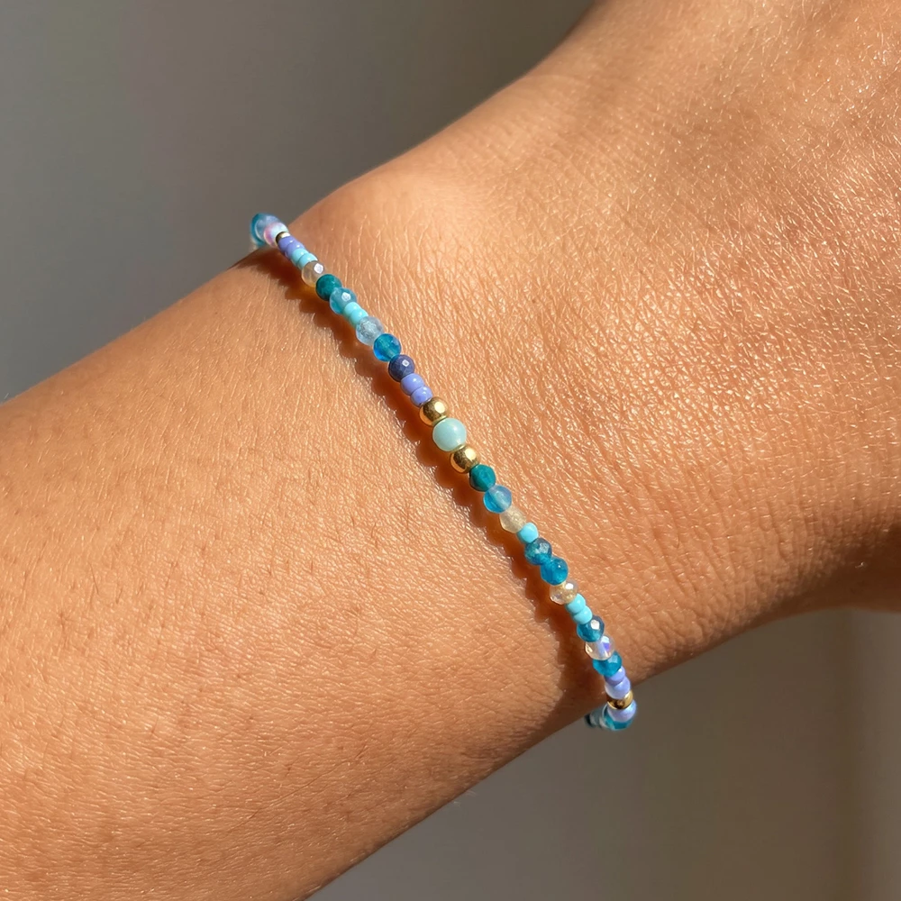 Faceted Gemstone Seed Bead Stretch Bracelet