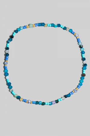 Dainty Glass And Metallic Beaded Elastic Bracelet