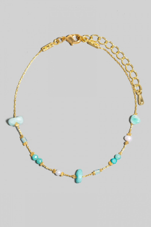 Stone And Pearl Station Beads Chain Bracelet