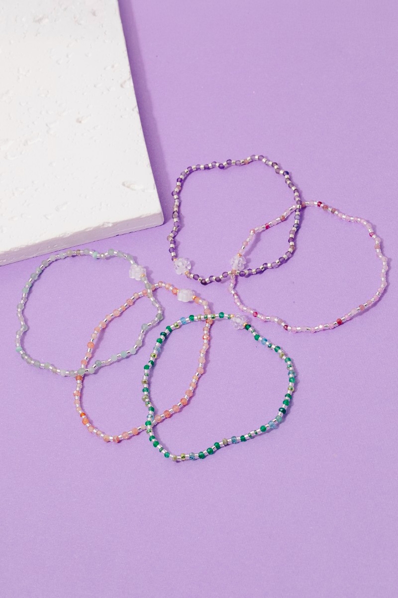 Mini Glass Flower And Beaded Bracelet