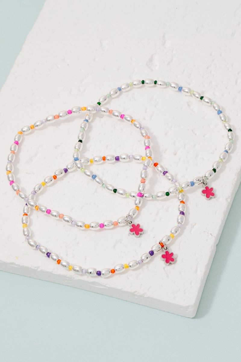 Enamel Flower Charm Stainless Steel Bracelet