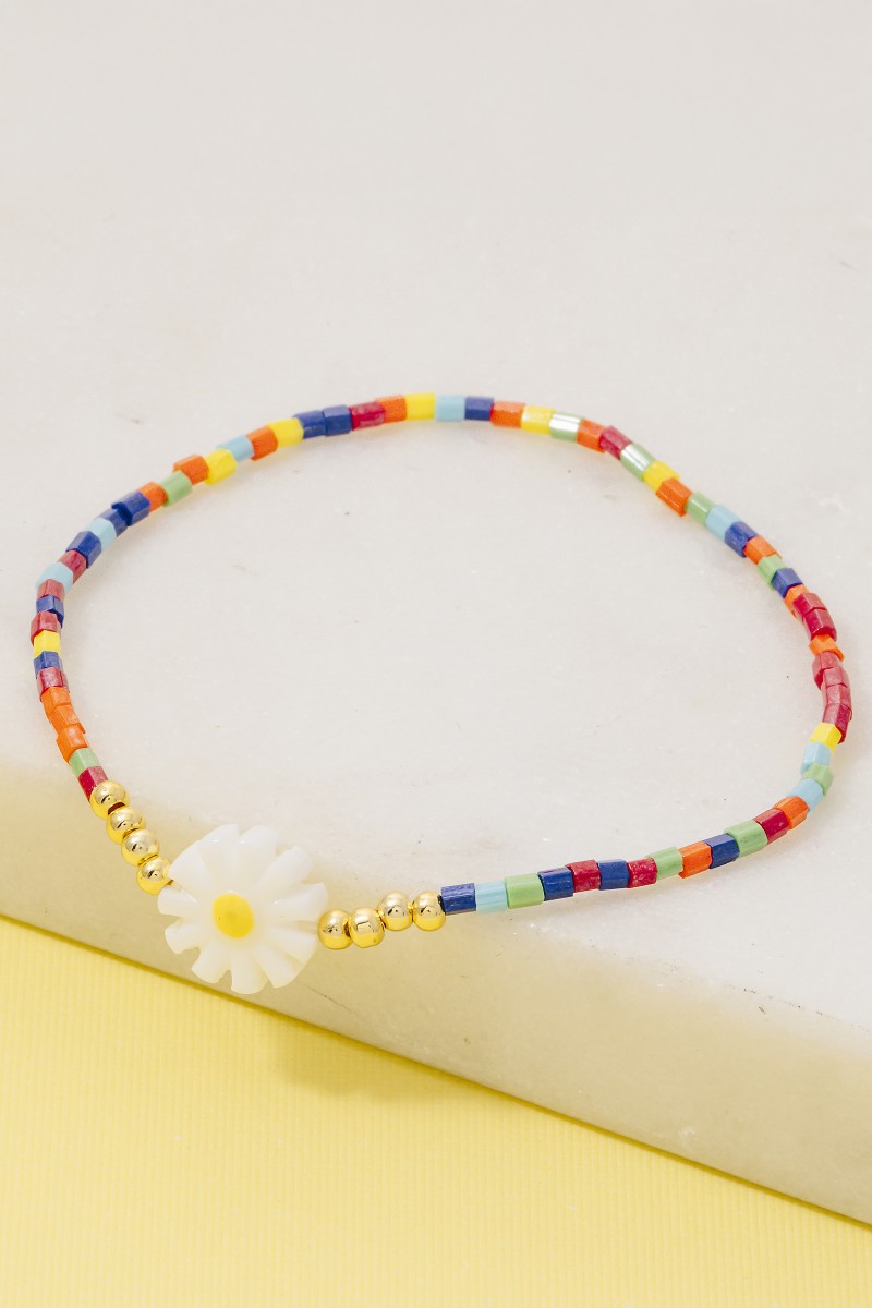 Multi Color Acrylic Bead Flower Charm Bracelet