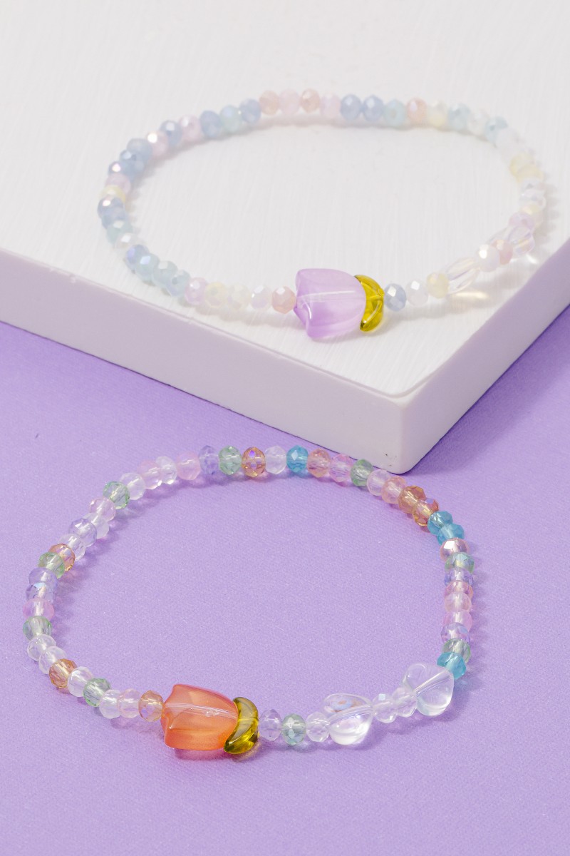 Tulip Charm Glass Beaded Bracelet