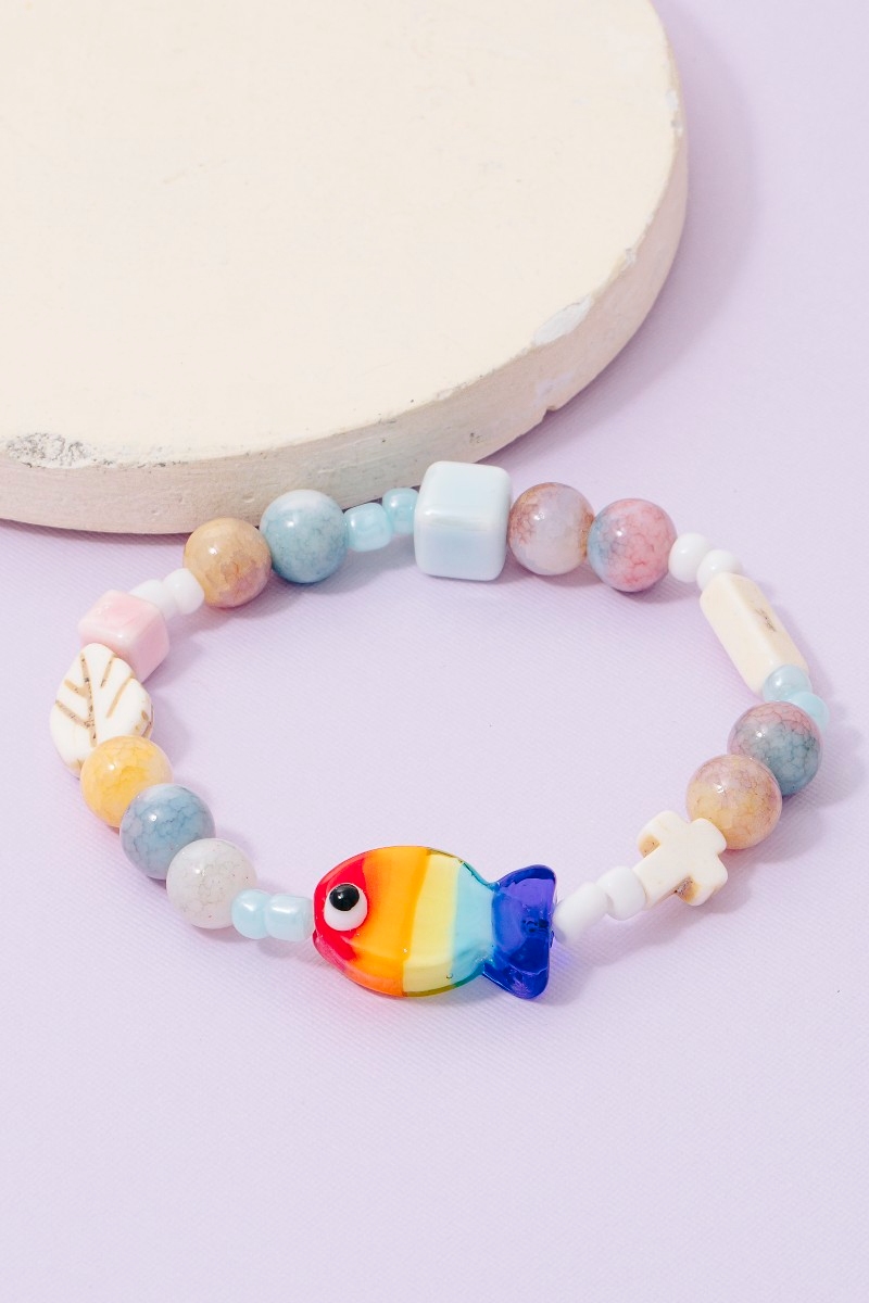 Ceramic Beaded Fish Charm Bracelet