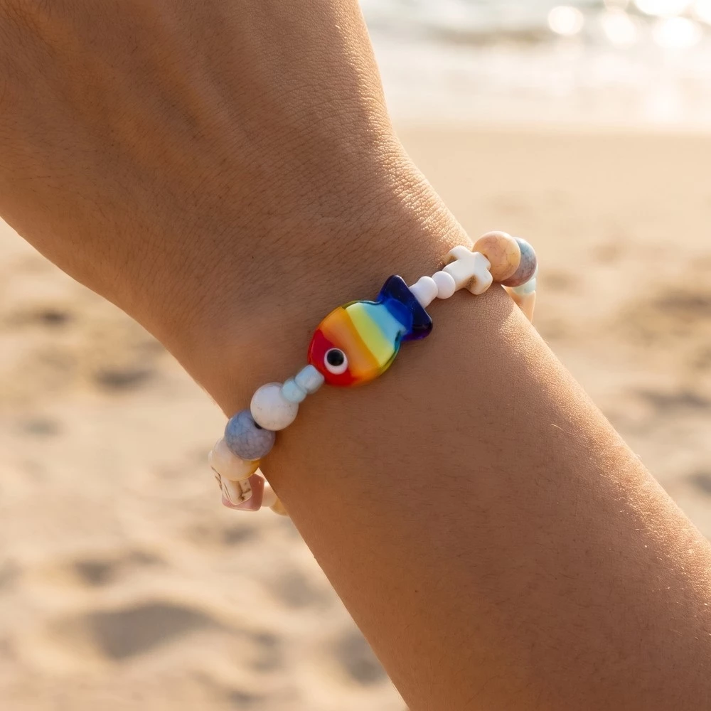Ceramic Beaded Fish Charm Bracelet