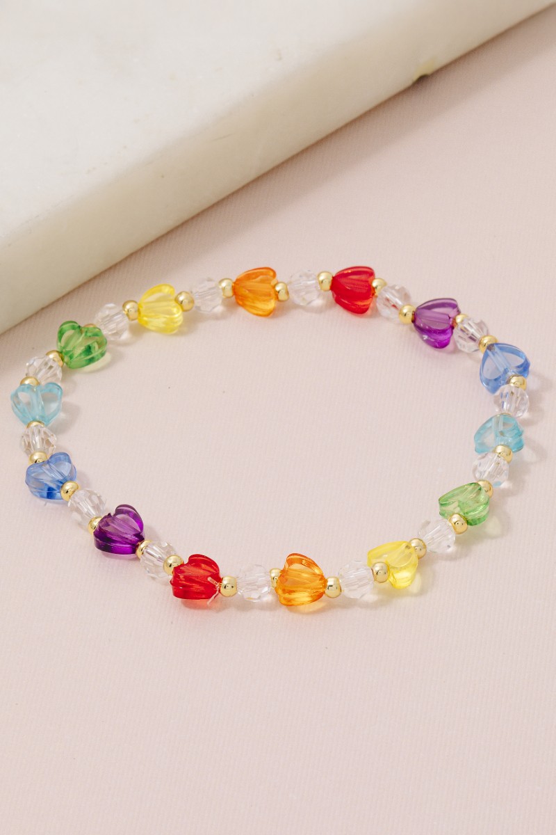 Rainbow Glass Beaded Hearts Bracelet