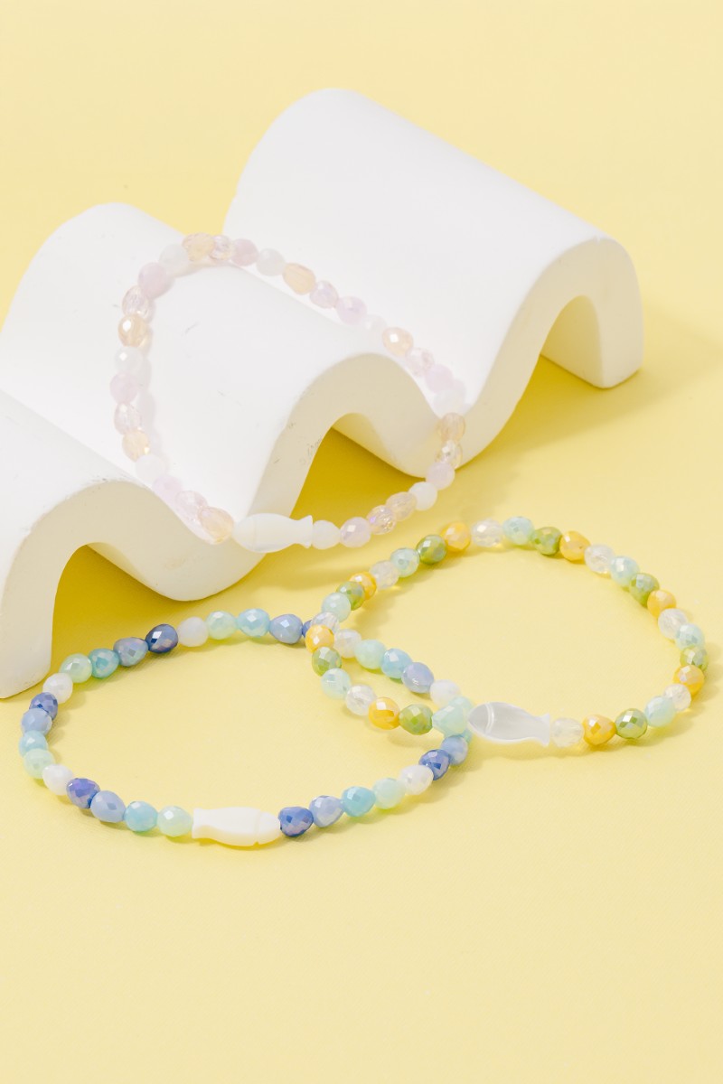Fish Charm Glass Beaded Bracelet
