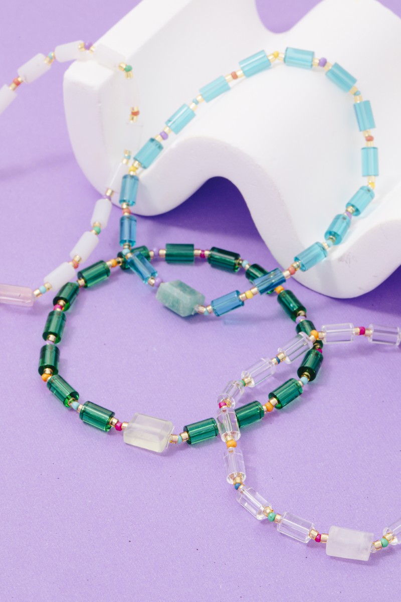 Glass Tube Bead Stone Charm Bracelet