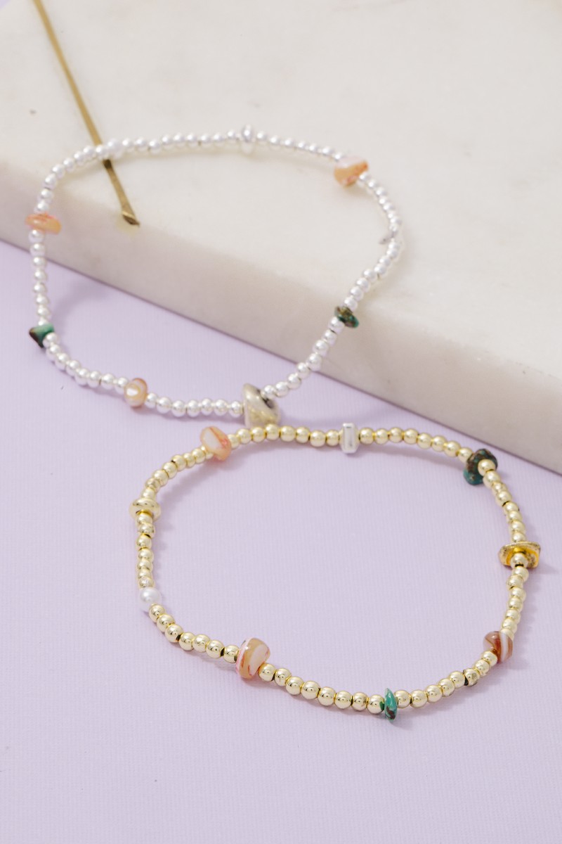 Assorted Gemstone Pearl Bead Bracelet