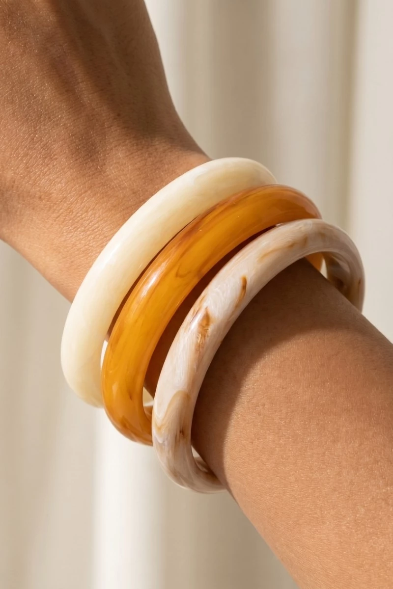 Marble Resin Bangle Bracelet 3 Piece Set