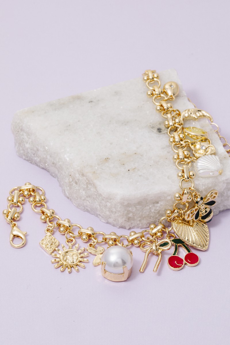Assorted Charms Intricate Chain Bracelet
