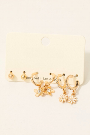 Mixed Butterfly And Flowers Hoop Earrings Set