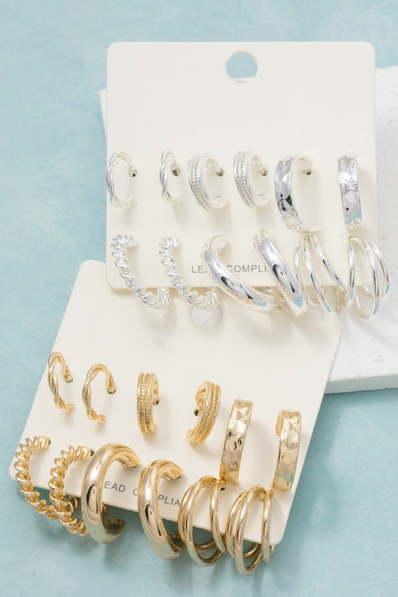 Assorted 6 Pair Hoop Earrings Set