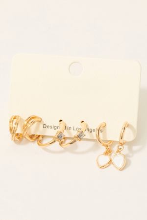 Heart And Rhinestone Charms Hoop Earrings Set