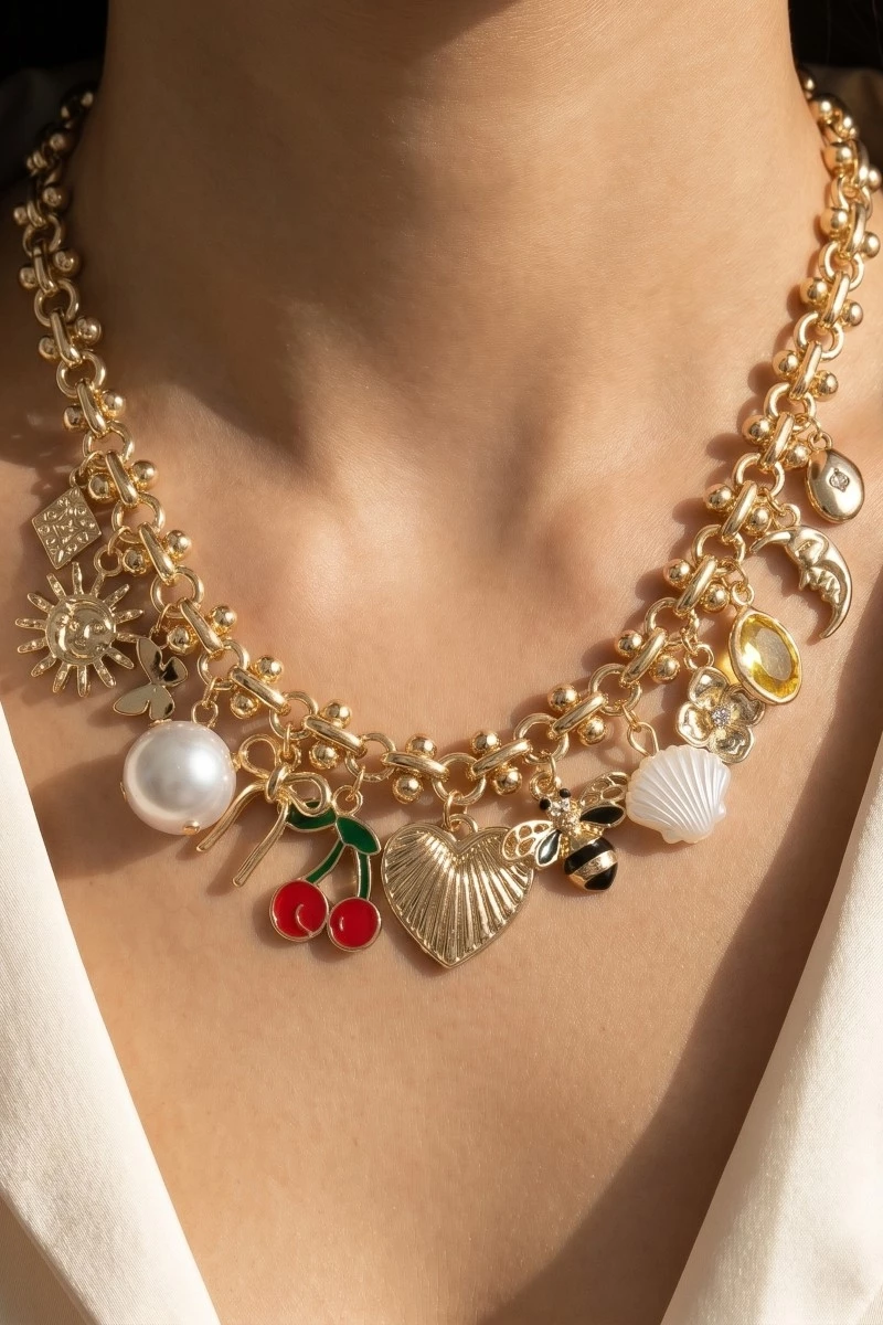 Assorted Charms Intricate Chain Necklace