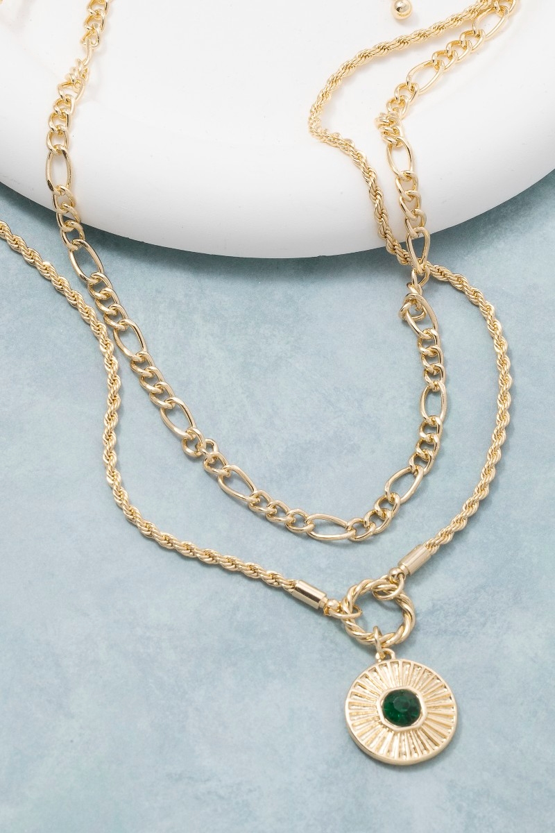 Layered Chain Disc Pendant Necklace