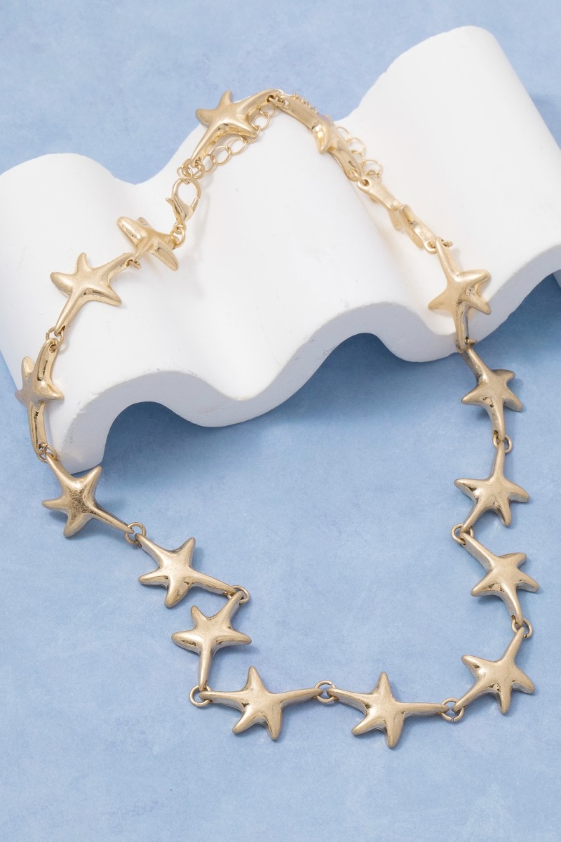 Matte Metallic Irregular Stars Chain Necklace