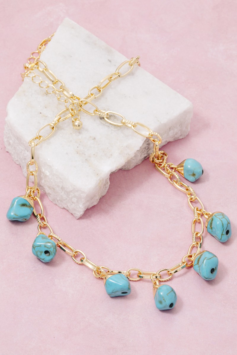 Turquoise Stone Charms Chain Necklace