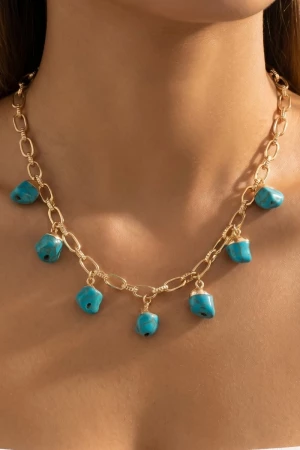 Turquoise Stone Charms Chain Necklace